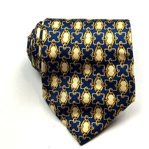 Bolgheri Mens Silk Necktie Designer Geometric Links Blue Gold Hillhouse Ltd Tie